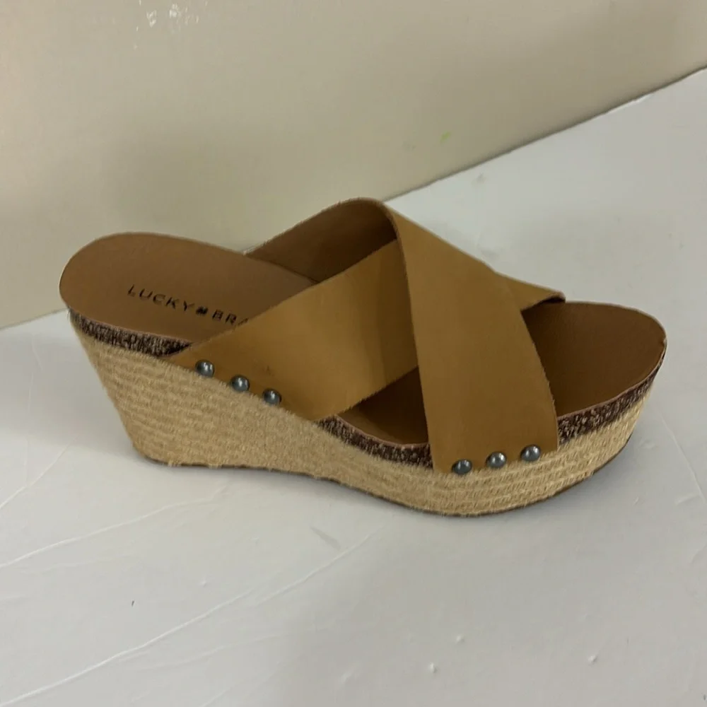 Lucky Brand LK-Neeka Tan Leather Platform Wedges Espadrilles 8.5 NWT